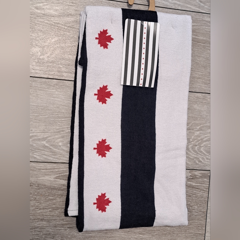 Brand New Mainstays Blue and White Beach Towel with Red Maple Leaf Design